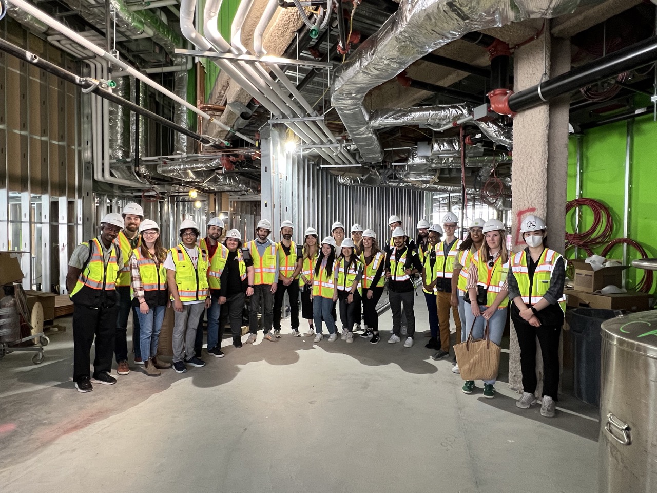 Members of the Shalek Lab taking a tour of the new Ragon Institute building site, May 2023.