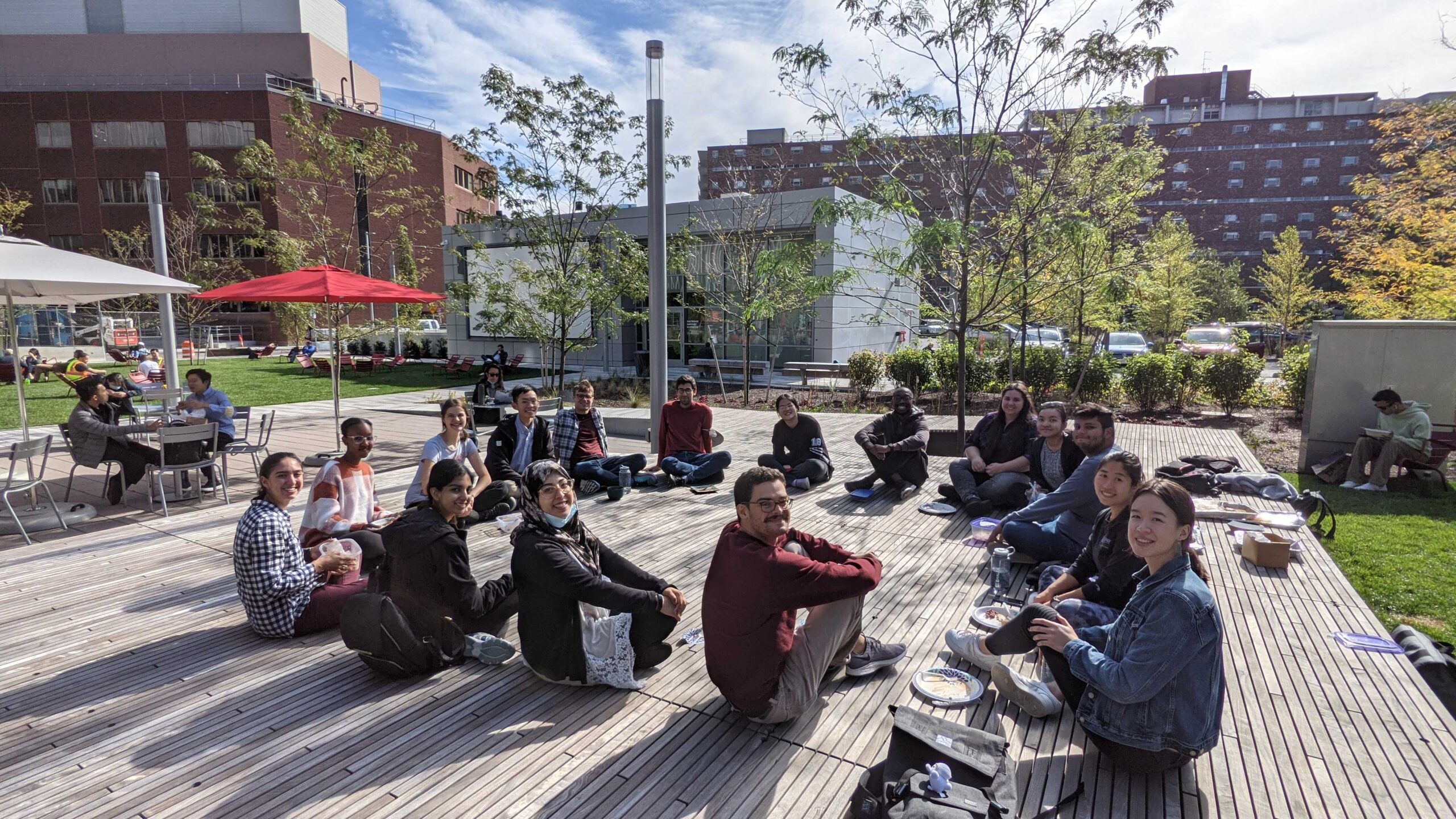Lab members enjoying their lunch outside at MIT.